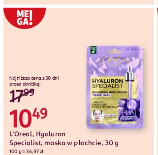 Maska w płachcie L'oreal hyaluron specialist promocja w Rossmann