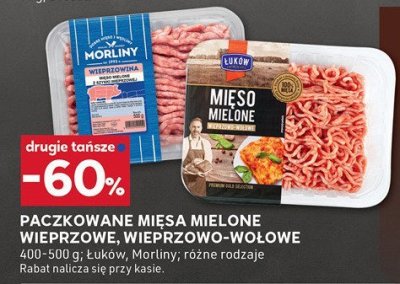 Mięsa mielone wieprzowe, wieprowo-wołowe paczkowane Łuków, Morliny 400-500g promocja w Stokrotka