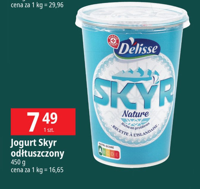 Jogurt naturalny skyr Wiodąca marka delisse promocja w Leclerc