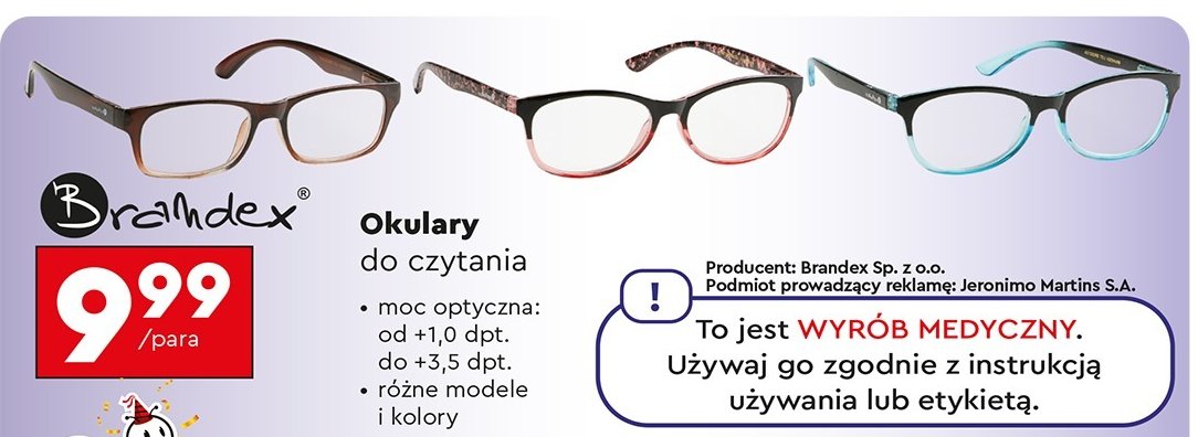 Okulary do czytania +3.0 Brandex promocja w Biedronka