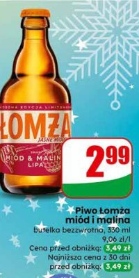 Piwo Łomża miód i malina butelka bezzwrotna 330 ml promocja w Dino