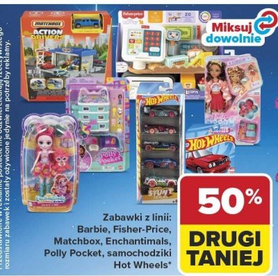 Zabawki z linii: Barbie, Fisher-Price, Matchbox, Enchantimals, Polly Pocket, samochodziki Hot Wheels promocja w Carrefour