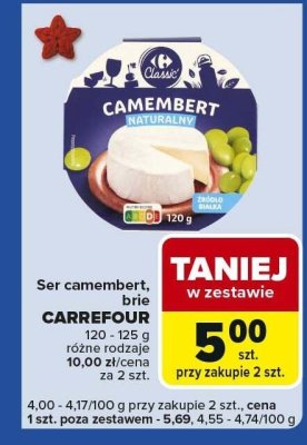 Ser camembert, brie CARREFOUR 120 - 125 g różne rodzaje promocja w Carrefour Express
