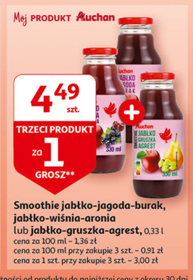 Smoothie jabłko- wiśnia- aronia Auchan różnorodne (logo czerwone) promocja