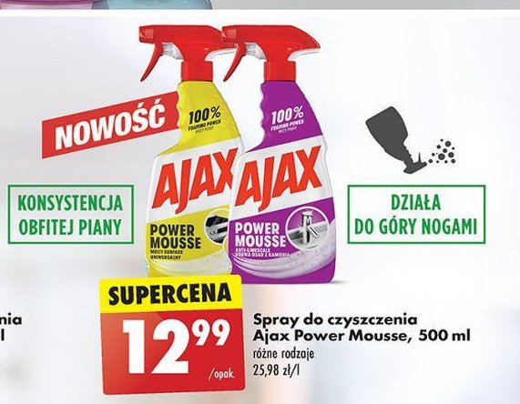 Spray do czyszczenia łazienki Ajax power mousse promocja w Biedronka