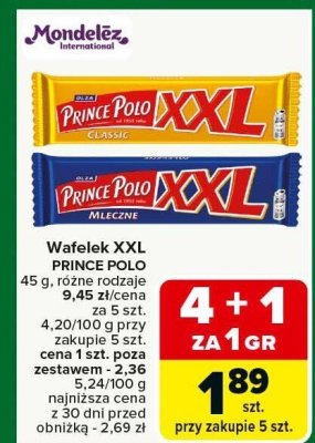 Wafelek XXL PRINCE POLO różne rodzaje promocja w Carrefour