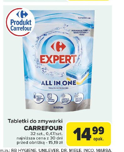 Tabletki do zmywania all in one Carrefour expert promocja w Carrefour