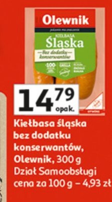 Kiełbasa śląska bez dodatku konserwantów Olewnik 300 g promocja w Auchan