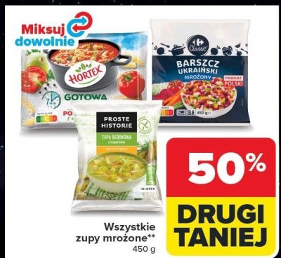 Zupa mrożona różne rodzaje drugi -50% taniej promocja w Carrefour Market
