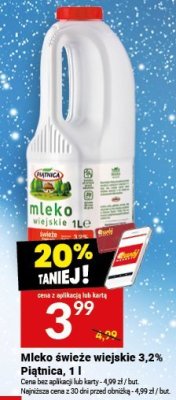 Mleko świeże wiejskie 3,2% Piątnica, 1 l promocja w Twój Market