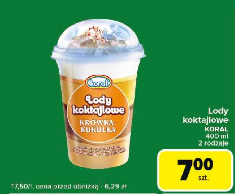 Lody koktajlowe Koral krówka-kukułka promocja