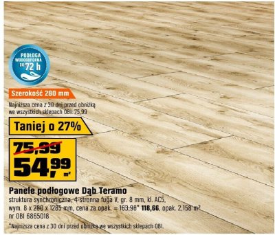 Panele podłogowe Dąb Teramo struktura synchroniczna, 4-stronna fuga V, gr. 8 mm, kl. AC5, wym. 8 x 260 x 1285 mm promocja w OBI