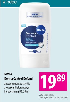 Antyperspirant Derma Control Defend w sztyfcie z kwasem hialuronowym i prowitaminą B5 NIVEA promocja w Hebe