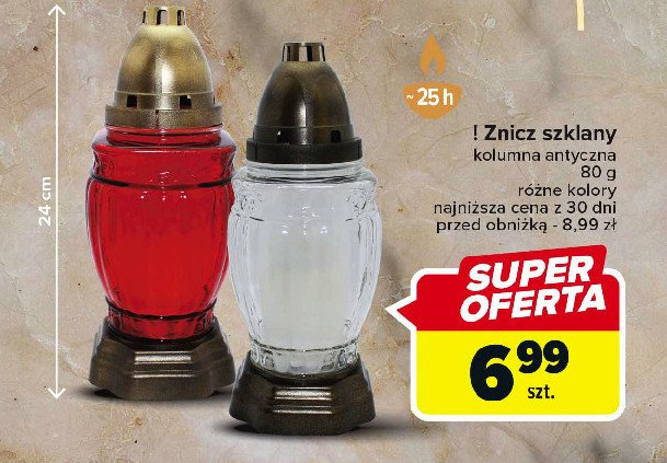Znicz szklany 80 g 24 h 25 cm promocja