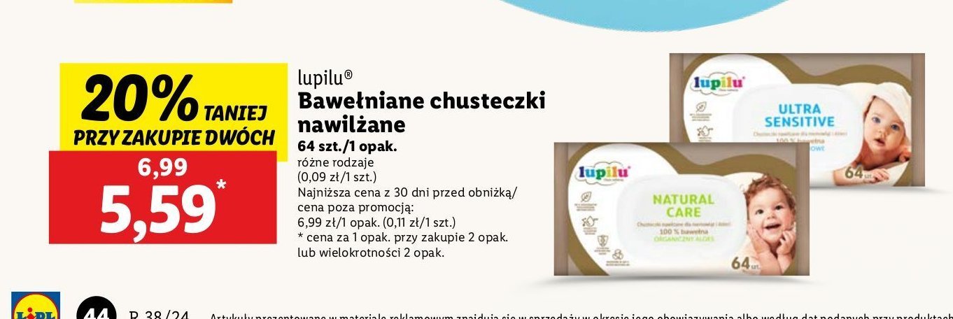 Chusteczki nawilżane natural care Lupilu promocja w Lidl