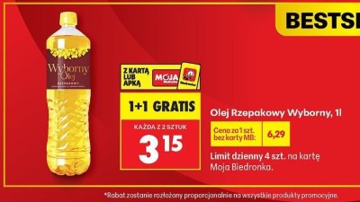 Olej rzepakowy Wyborny Olej promocja w Biedronka