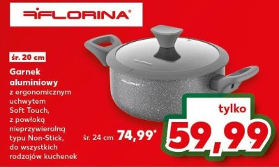 Garnek aluminiowy z ergonomicznym uchwytem Soft Touch, z powłoką nieprzywieralną typu Non-Stick, do wszystkich rodzajów kuchenek FLORINA promocja w Kaufland