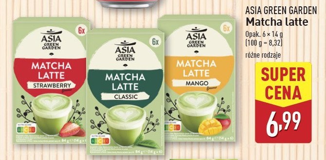 Matcha latte strawberry Asia green garden promocja w Aldi