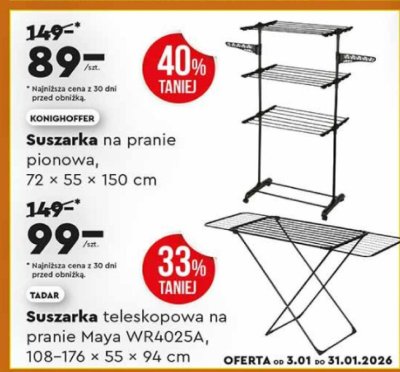Suszarka teleskopowa na pranie Maya WR4025A TADAR, 198-176 × 55 × 94 cm promocja w Biedronka