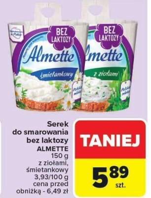 Serek do smarowania bez laktozy ALMETTE promocja w Carrefour Market