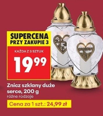 Znicz szklany duże serce  promocja w Biedronka