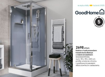 Kabina prysznicowa z hydromasażem kwadratowa Beloya z niskim brodzikiem promocja w Castorama