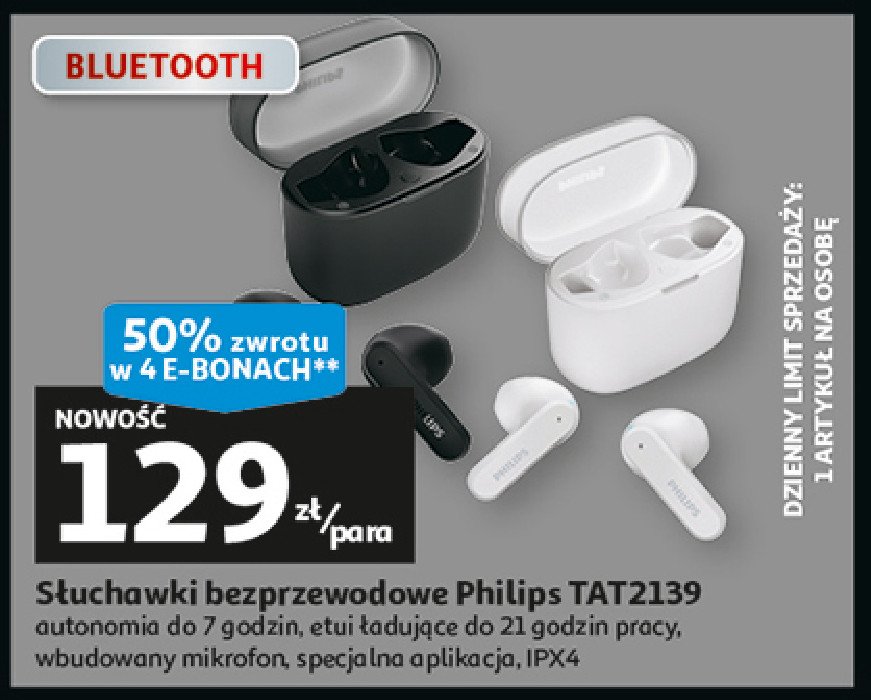 Słuchawki tat2139 białe Philips promocja w Auchan