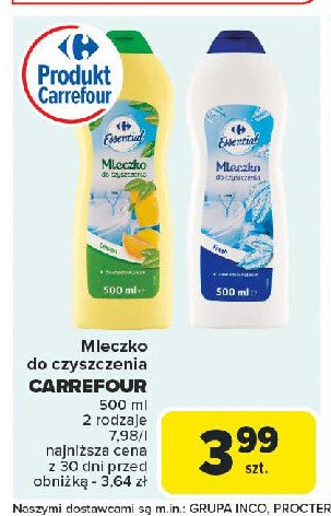 Mleczko do czyszczenia fresh Carrefour essential promocja