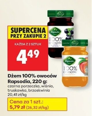 Dżem 100% owoców Rapsodia, 220 g: czarna porzeczka, wiśnia, truskawka, brzoskwinia promocja w Biedronka