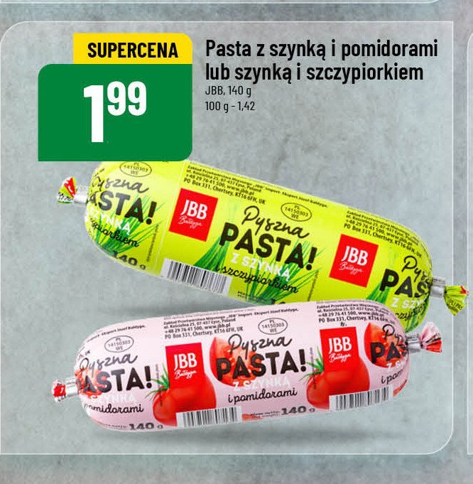 Pasta z szynką i szczypiorkiem Jbb bałdyga promocja