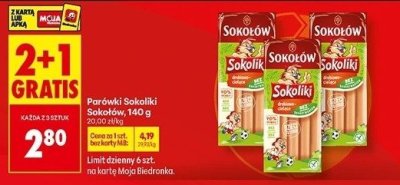 Parówki Sokołów 2+1 gratis promocja w Biedronka