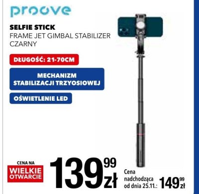 Selfie stick Proove FRAME JET GIMBAL STABILIZER CZARNY promocja w RTV EURO AGD