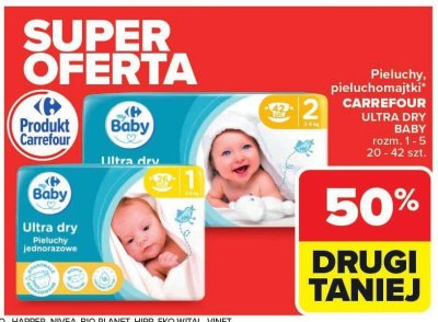 Pieluchy jednorazowe Carrefour ULTRA DRY BABY 20-42 szt. promocja w Carrefour