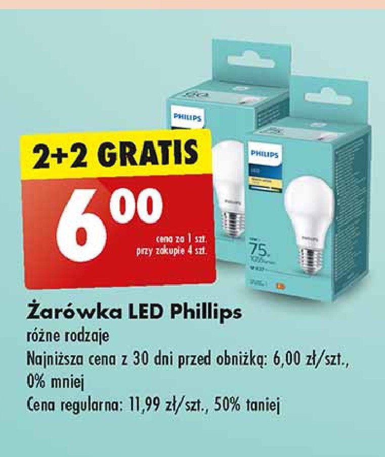 Żarówka led 60w e27 barwa zimna Philips promocja w Biedronka