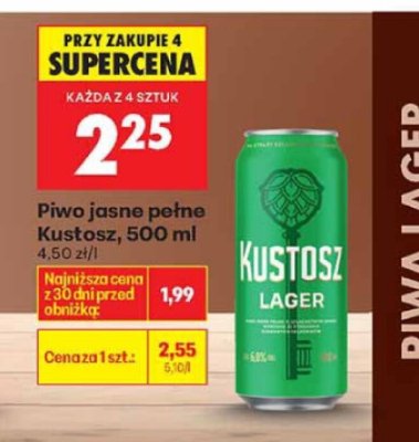 Piwo jasne pełne Kustosz 500ml promocja w Biedronka