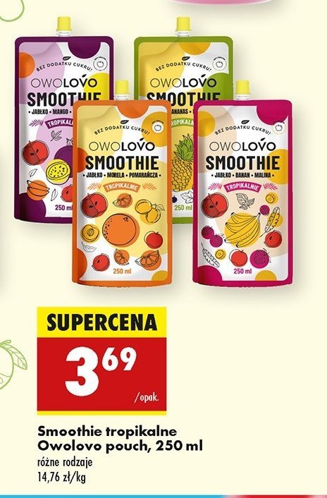 Smoothie jabłko-morela-pomarańcza Owolovo promocja w Biedronka