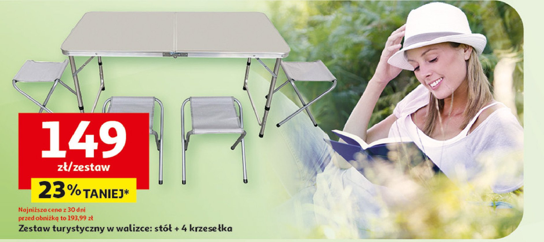 Zestaw mebli turystycznych stół + 4 taborety promocja w Auchan