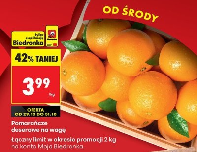 Pomarańcze deserowe na wagę promocja w Biedronka