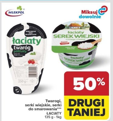 Twarogi, serki wiejskie, serki do smarowania ŁACIATY promocja w Carrefour