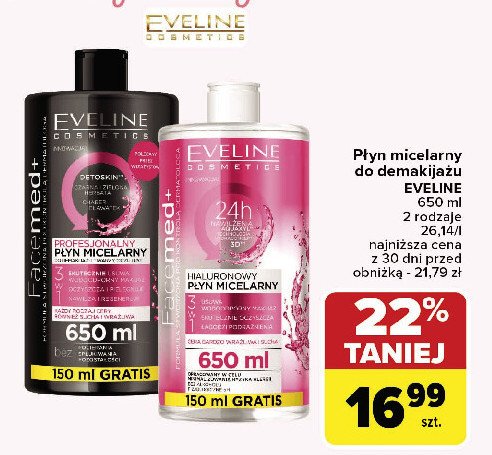 Płyn micelarny profesjonalny 3w1 Eveline facemed+ promocja w Carrefour