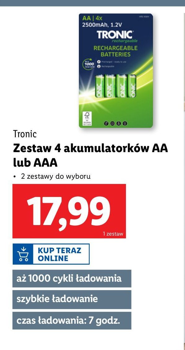 Akumulatorki nimh aa 900 mah 1.2 v Tronic promocja w Lidl