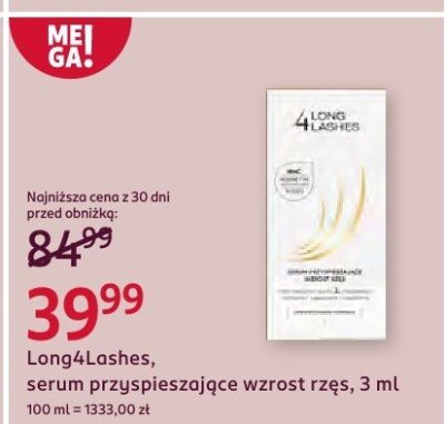 Serum Long4Lashes przyspieszające wzrost rzęs, 3 ml promocja w Rossmann