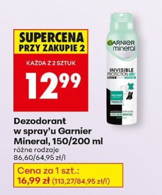 Dezodorant w sprayu Garnier Mineral, 150/200 ml promocja w Biedronka