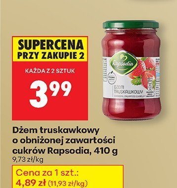 Dżem truskawkowy o obniżonej zawartości cukrów Rapsodia, 410 g promocja w Biedronka