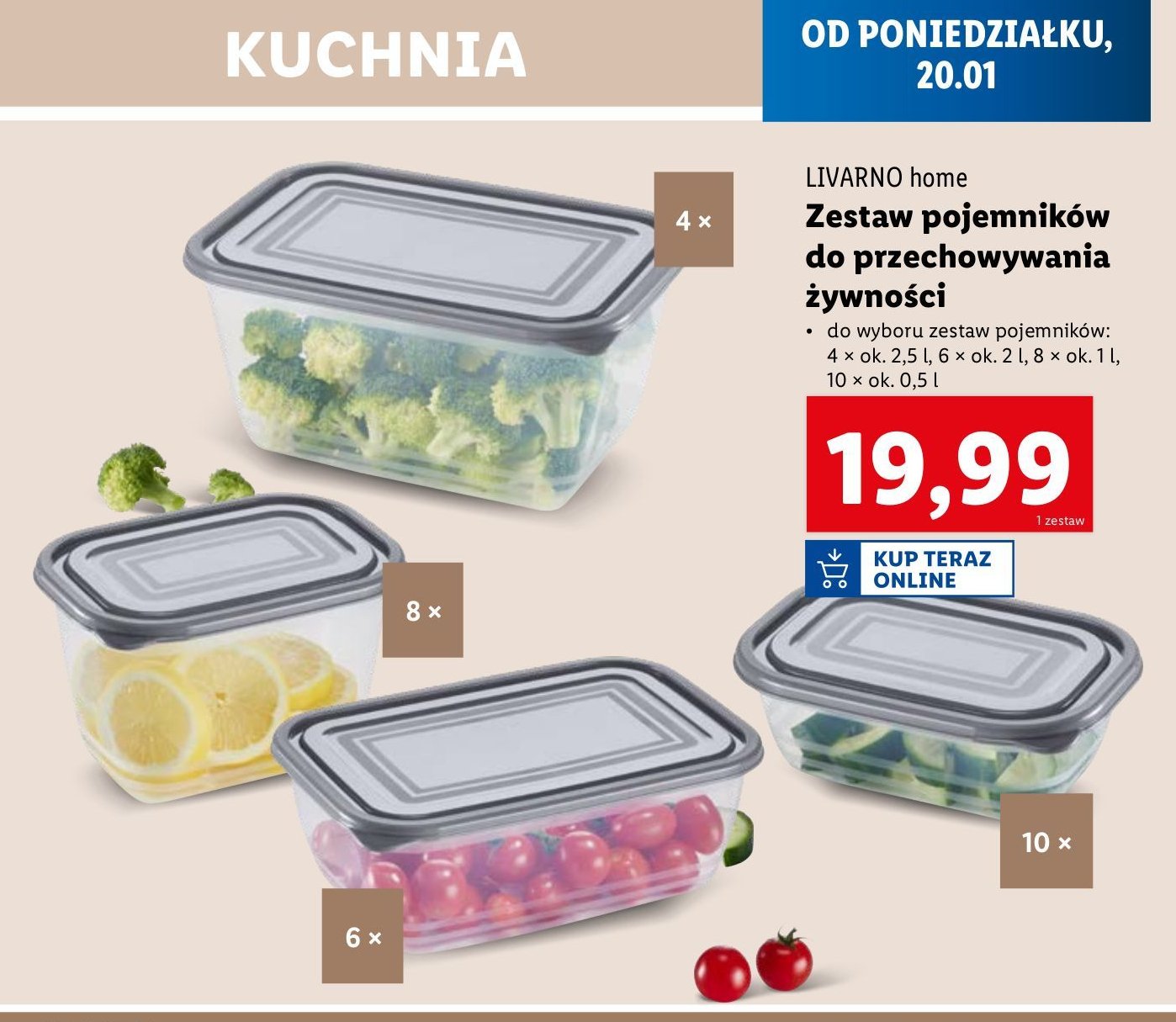 Zestaw pojemników 1 l LIVARNO HOME promocja