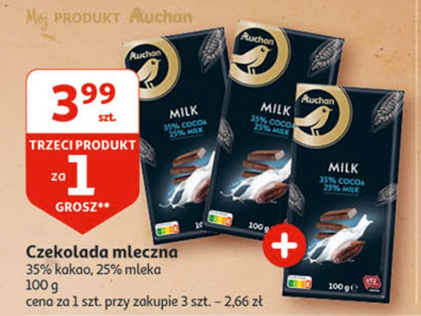 Czekolada mleczna 35% cocoa Auchan promocja