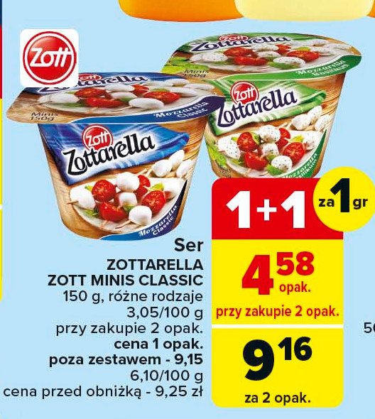 Ser basilikum Zott zottarella promocja w Carrefour Market