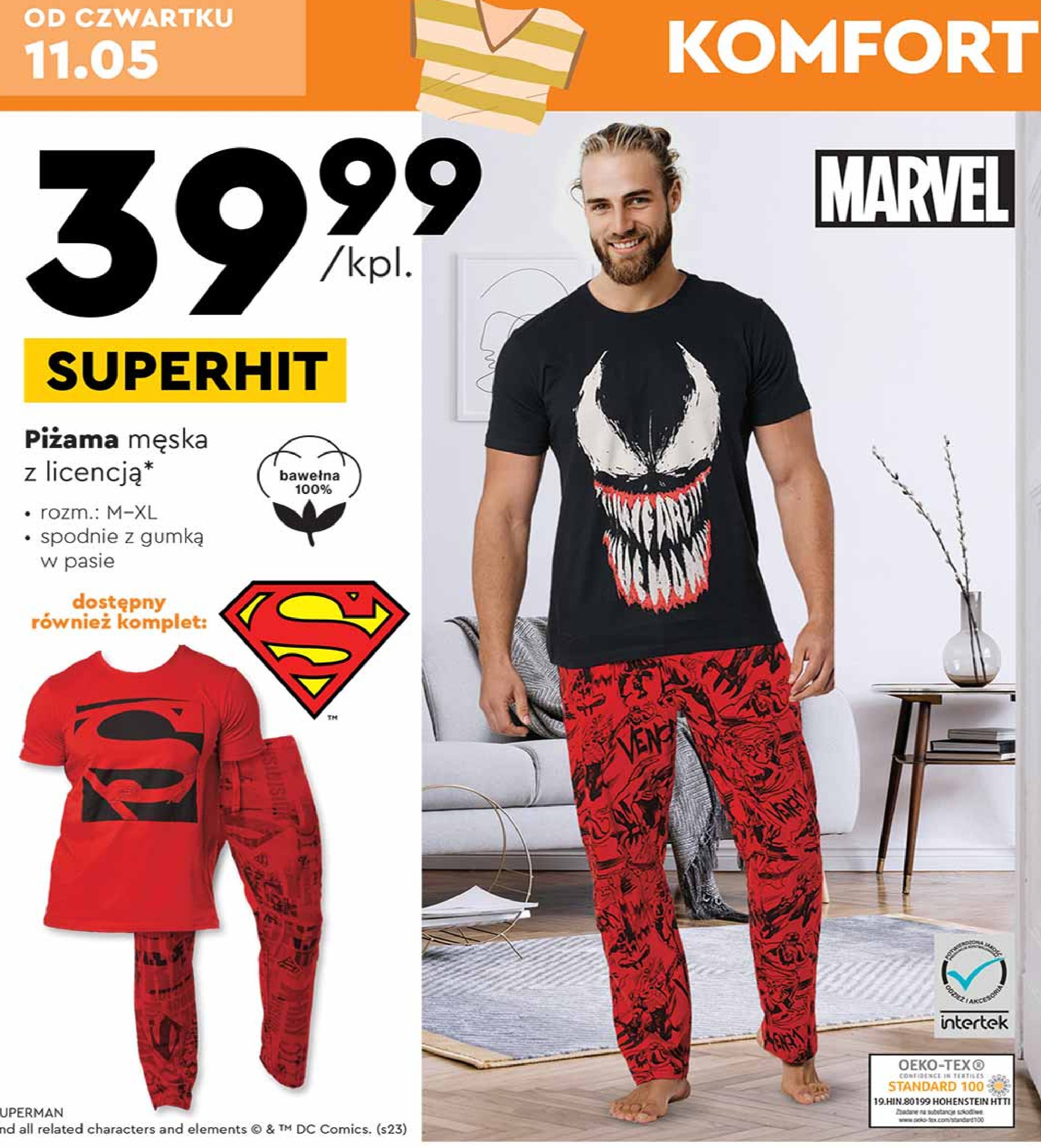 Piżama męska superman m-xl promocja