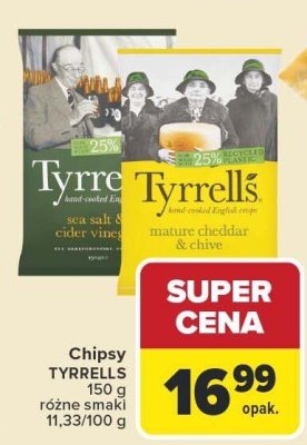 Chipsy TYRRELLS Mature Cheddar & Chive 150g promocja w Carrefour Market