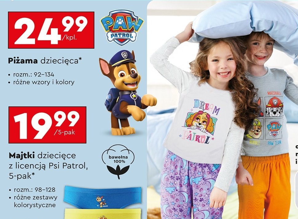 Piżama dziecięca psi patrol promocja w Biedronka